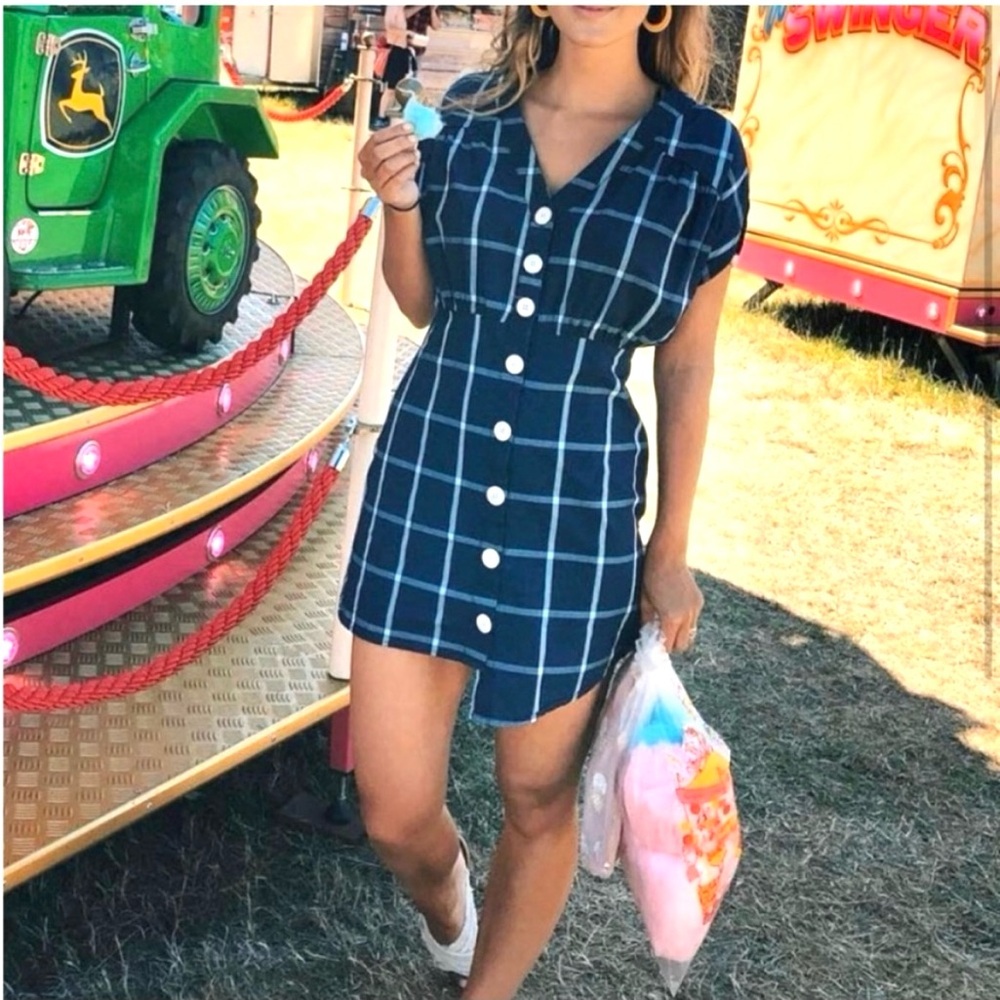 NWOT ZARA Blue Gingham Mini Dress